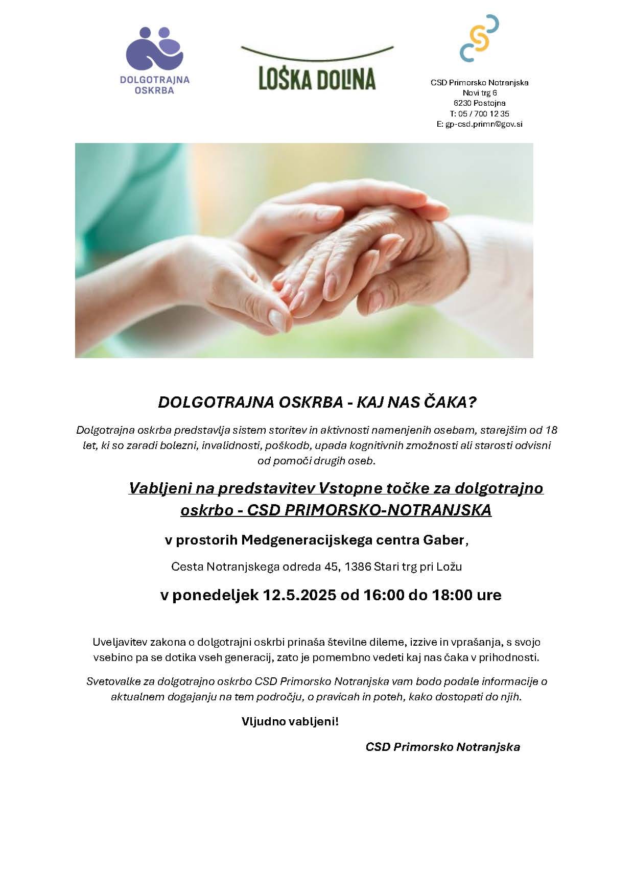 Predstavitev vstopne točke za dolgotrajno oksrbo