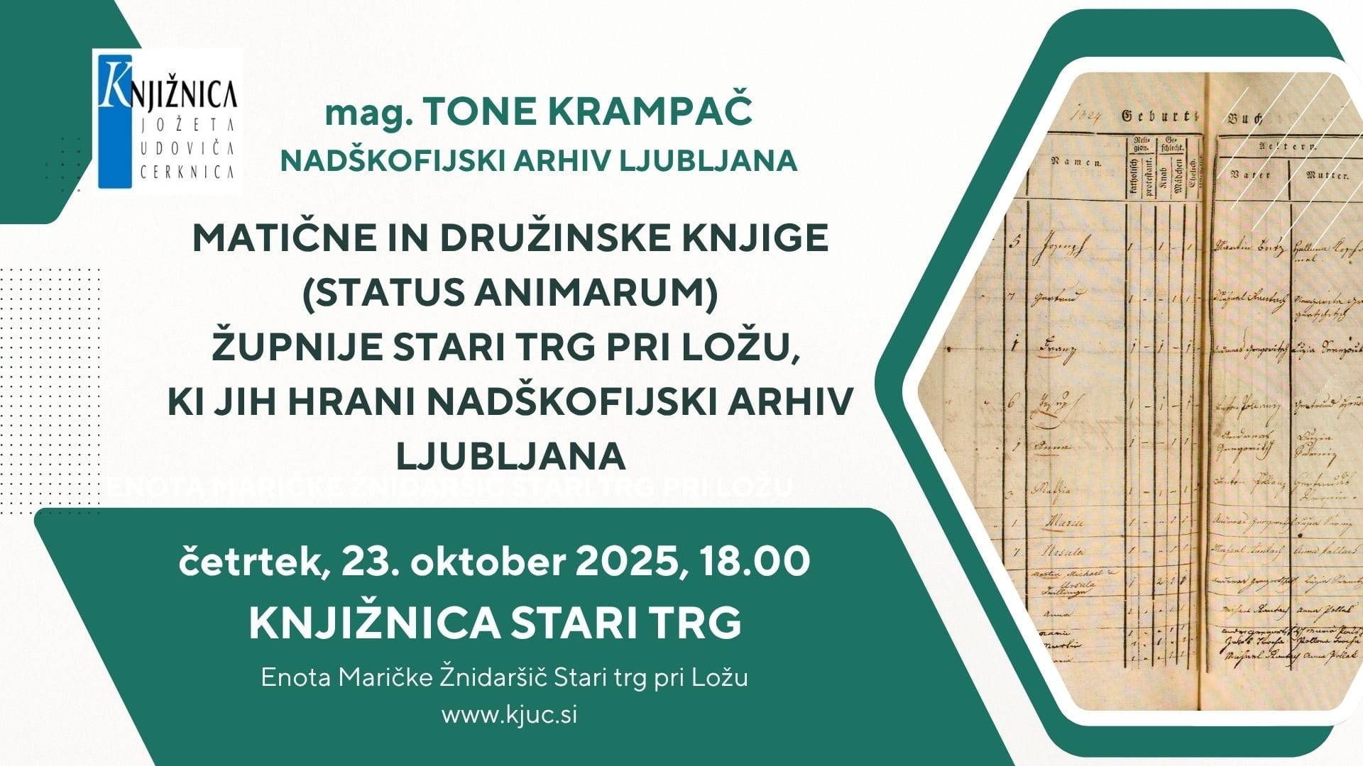 mag. Tone Krampač: Matične in družinske knjige župnije Stari trg pri Ložu