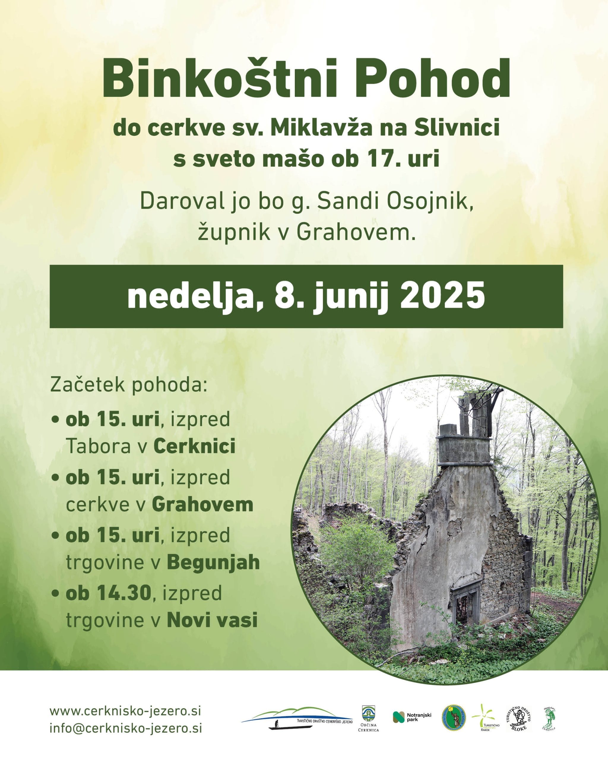 Binkoštni pohod do cerkve sv. Miklavža na Slivnici s sveto mašo ob 17. uri